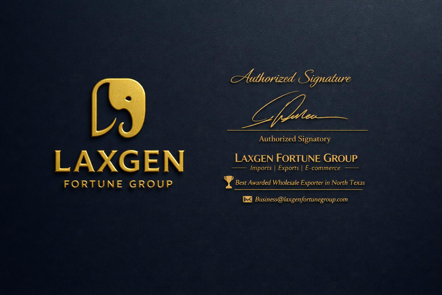 Laxgen Fortune Group signature brand card with gold elephant logo